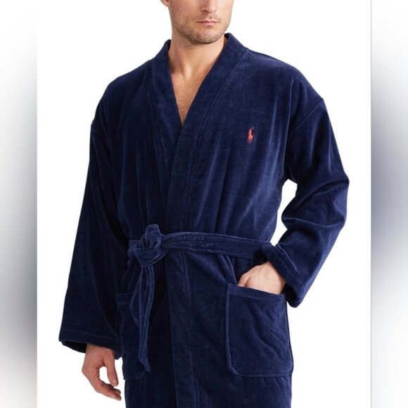 Ralph Lauren Polo Men's Preppy Old Money Soft Cotton Kimono Velour Robe S/M - Picture 1 of 12